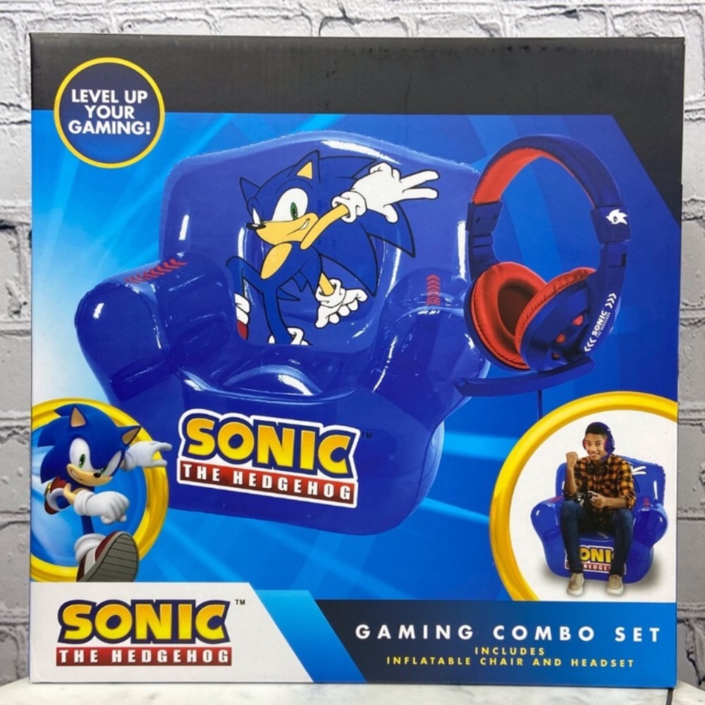 SEGA Sonic The Hedgehog Gaming Combo Set Incudes Blue Inflatable Chair & Headset